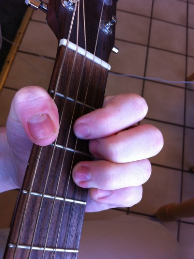 D Major guitar chord Close Up
